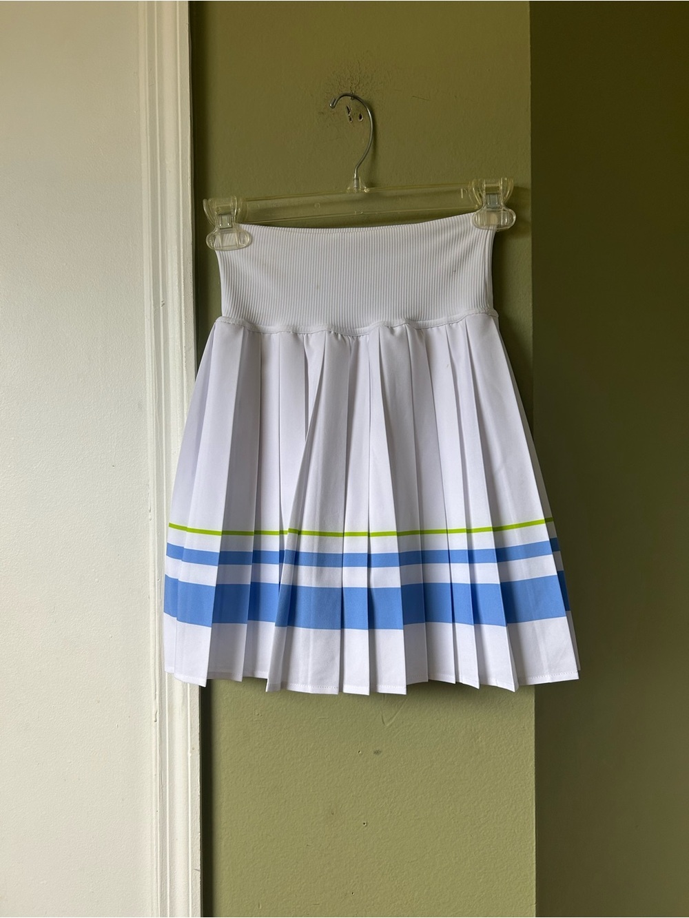 Foray Golf White Pleated Tennis Skort with Blue and Lime Stripe